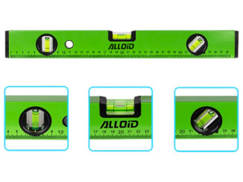 Рівень будівельний Alloid, 40 см, 3 капсули, зелений