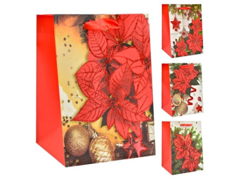 Пакет подарочный бумажный Новогодний 26х12х32см