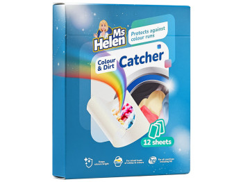 Серветки-пастки для прання Ms Helen Colour &amp; Dirt Catcher, запобігання фарбуванню тканин, 12шт