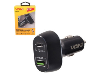 Автомобильное зарядное устройство VOIN 63Вт, 1USB QC3.0 18Вт + 1PD 45Вт, 12/24В C-63202Q