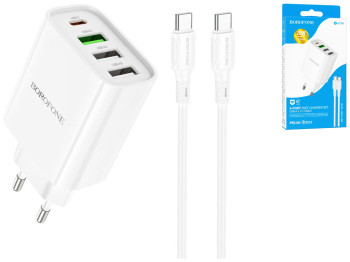 Мережевий Зарядний Пристрій Borofone BA79A Clever PD20W/QC (1C3A) Type C to Type C Колір Бiлий