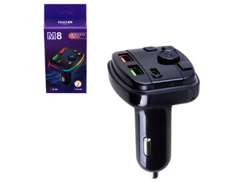 Модулятор FM 5в1, M8, 12-24v, 2USB, 5V-3.1A, Type C, 5V-3.1A TF card BT5.0 RGB-ambient light