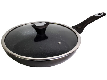 Сковорода Kamille з антипригарним покриттям Black marble з алюмінію з кришкою D30см