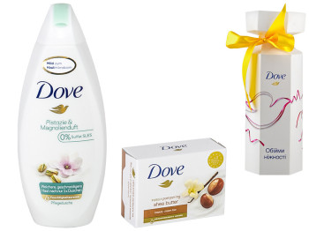 Набір подарунковий Dove "В обіймах ніжності" (крем-мило тверде 100г, крем-гель для душу 250мл)