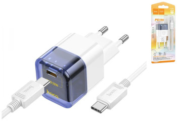 Сетевое зарядное устройство Hoco C125A Transparent PD20W/QC Type-C to Type-C Цвет Прозрачный синий