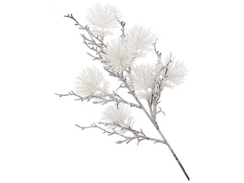 Декоративная ветка заснеженной хвои, 49см, цвет белый
