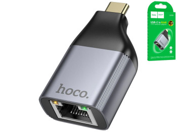 Перехідник Hoco UA35, Type-C to RJ45, 10/100Mbps, Plug&Play, 52×26×14мм, колір сірий