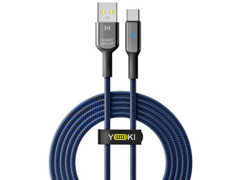 Кабель Yoki Smart, USB-A — Type-C, 3A, LED индикатор, 2м, Синий