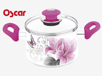 Кастрюля эмалированная "Oscar" ручки "soft touch" с стеклянной крышкой  2,2л