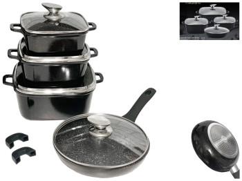 Набор квадратных кастрюль + сковорода Benson, антипригарное  покрытие, индукция (8 предметов)