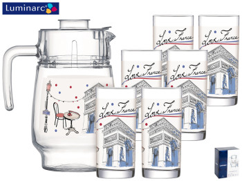 Набор для напитков Luminarc Love France Blue графин 1,6л и 6 стаканов 270мл (цена за 7пр.) 69170