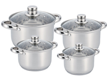 Набор кастрюль с крышкой Benson, из нержавеющей стали, 2,1л, 2,9л, 3,9л, 6,5л (цена за набор 8 предм
