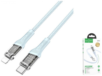 Кабель USB Hoco U111 Transparent Discovery Edition PD20W Type C to Lightning, Голубой