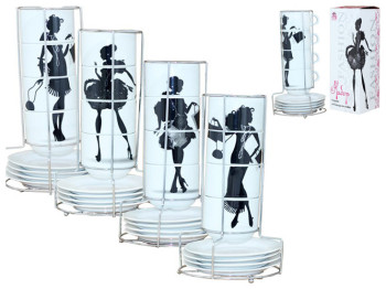 Набір чашок із блюдцями на стійці (4 чашки 360мл, 4 блюдця D16см)