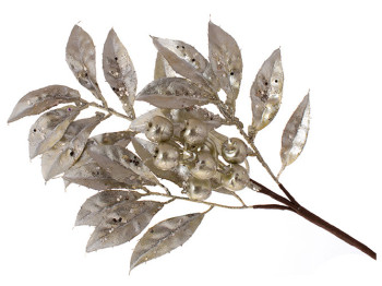 Декоративная ветка с листьями и ягодами 50см, цвет - шампань