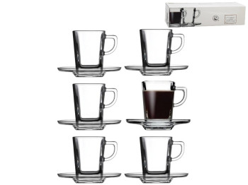 Набір для еспресо Pasabahce Carre, 6 чашок+ 6 підставок, скло, 75мл, 10,5см, колір прозорий