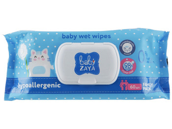 Салфетки влажные детские Baby Zaya, без спирта, гипоаллергенные, с клапаном, 60шт