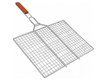 Решетка-гриль  плоская 66×45×26 см с деревянной ручкой (МН-0164)