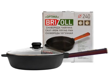 Сковорода чугунная со стеклянной крышкой Brizoll, 24х6,15см, с ручкой Optima-Bordo, O2460-P2-C