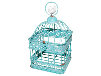 Клетка декоративная с птичкой 26см (цвет голубой)