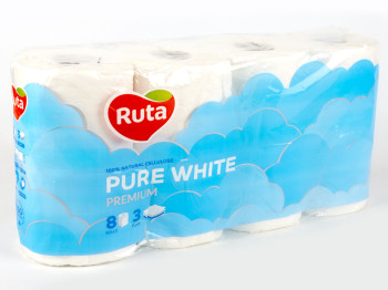 Папір туалетний "Ruta" Pure White білий тришар. (ціна за уп. 8 рулонів)