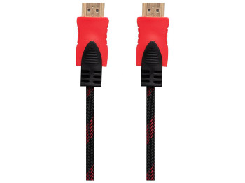 Кабель HDMI- HDMI 1.4V 3m (Тканевый провод), Чёрно-Красный