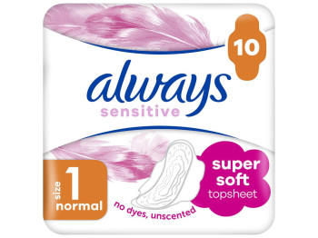 Прокладки гигиенические Always Ultra Sensitive Normal, с крылышками, 4 капли, размер 1, 10шт
