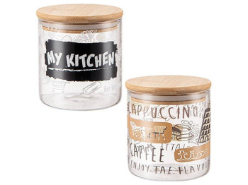 Емкость для сыпучих продуктов с деревянной крышкой My kitchen Микс круглая 600мл