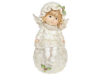 Декоративная фигурка Ангелочек на снежке, 20см, цвет - шампань