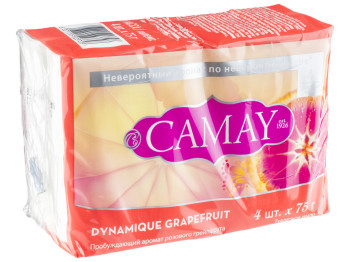 Мыло туалетное твердое Camay "Динамик" с ароматом грейпфрута (цена за 4шт по 75г)