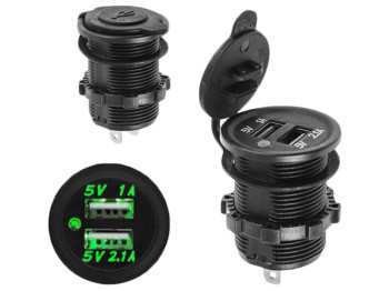 Автомобільний зарядний пристрій 2 USB 12-24В 3,1A врізний в планку GRE