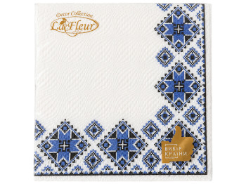 Серветки паперові двошарові La Fleur із синім орнаментом, 33×33 см, 16 шт