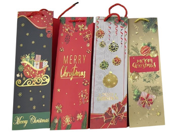 Пакет новогодний бумажный под бутылку Merry Christmas, 36х11х11см