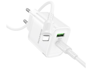 Зарядний пристрій Borofone BA83A, 1USB-C/1USB, PD/QC 20W, 79×42×30мм, колір білий