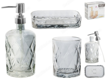 Набір аксесуарів для ванної кімнати скляний Грані графіт (ціна за набір 3 предмети)