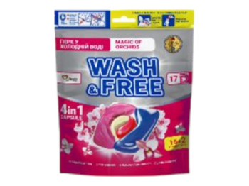 Капсулы для стирки Wash&Free Магия орхидей, четырёхкомпонентные, 17 штук