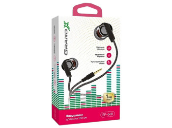 Наушники вакуумные с микрофоном Grand-X, EP-66B, Black