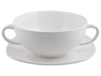 Бульйонниця з блюдцем порцелянова Maestro White Linen 225мл