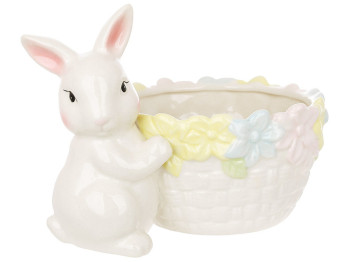 Декоративне кашпо Зайка з кошиком, 18,5х13х13,5см