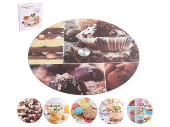 Подставка вращающаяся, стекло, металл, 34,8×34,8×2,2 см, 3,5мм, 5 дизайнов (цена за 1шт)