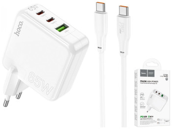 Сетевое Зарядное Устройство Hoco C115A Header PD65W/QC (2C1A) GAN Type-C to Type-C Цвет Белый