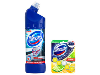 Набор для чистки унитаза Domestos (гель 1л + блок 55г)