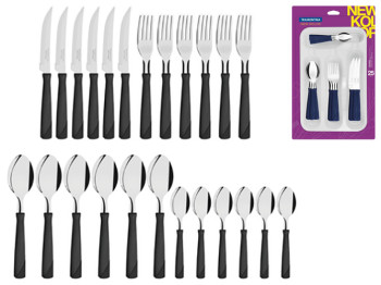 Набор столовых приборов Tramontina New Kolor в лотке (цена за набор 25 предметов), черные ручки, 789