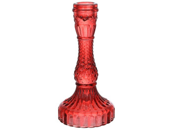Свічник скляний Crystal для тонкої свічки, D9,5х17см, колір - червоний винний