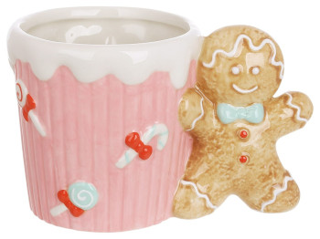 Чашка керамическая Пряничный человечек, 390мл, цвет розовый