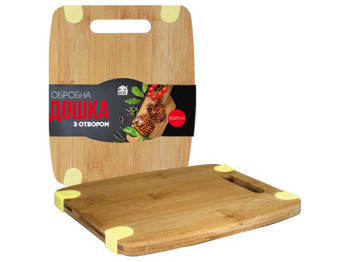 Доска разделочная бамбуковая, силиконовые вставки, с отверстием 30х20х1,5см