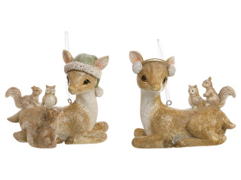 Підвіска декоративна Олень з лісовими жителями, полістоун, 11х5, 5х9, 5см, 2 дизайни (ціна за 1шт)