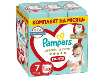 Подгузники-трусики Pampers Premium Care Pants, одноразовые, размер 7, 17кг+, 80шт/уп