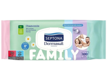 Салфетки влажные Septona Dermasoft Family, с 0+, с ромашкой, с клапаном, цвет белый, 100шт