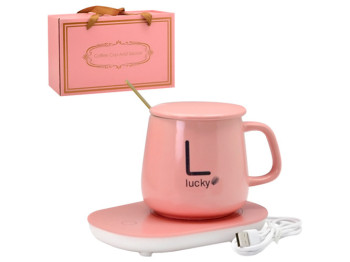 Чашка на USB-підставці з підігрівом (до +55°С) L Pink 400мл (ціна за набір 4 предмети)